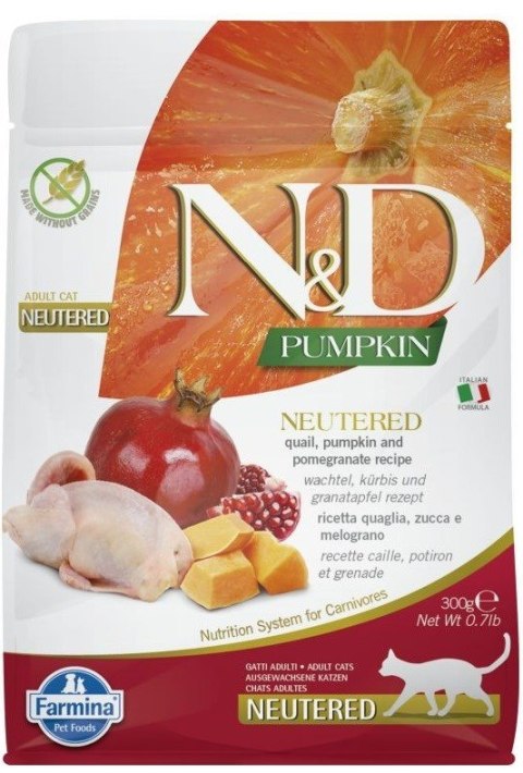 FARMINA N&D Pumpkin Cat Quail and Pomegranate Neutered Adult - sucha karma dla kota - 300 g