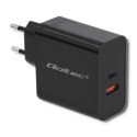 QOLTEC ŁADOWARKA SIECIOWA 63W | 5-20V | 1.5-3A | USB TYP C PD | USB QC 3.0 | CZARNA