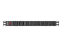 LANBERG LISTWA ZASILAJĄCA RACK 19" PDU PDU-02I1908I-0200-C20-BK (1U, 16A, 2X C19, 8X IEC C13, 2M, WTYK C20)