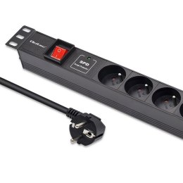 Qoltec Aluminiowa Listwa zasilająca PDU do RACK 19'' | 1U | 16A | 6xFRENCH | 1.8m