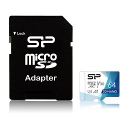 Karta pamięci Silicon Power microSDXC Superior Pro 64GB V30 UHS-1 U3 A1 + ADAPTER microSD-SD (SP064GBSTXDU3V20AB)