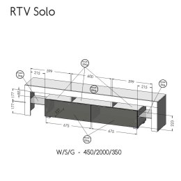 Szafka RTV SOLO 200x45x36 czarny/szary połysk