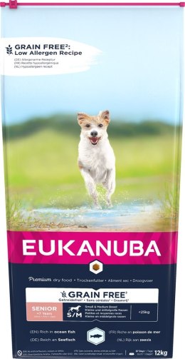 EUKANUBA Grain Free Senior Małe/średnie rasy, Ryby oceaniczne - sucha karma dla psa - 12 kg