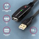 AXAGON ADR-215 Aktywny przedłużacz USB 2.0, USB-A męski/żeński - 15m