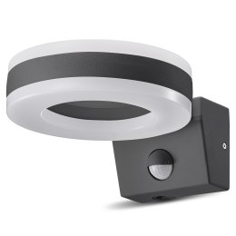 Lampa LED Maclean, ścienna, z czujnikiem PIR, PC+ALU, 20W, 1700lm, IP65, Neutral White 4000K, szara, MCE365