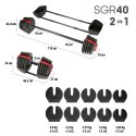 Zestaw regulowanych sztangielek HMS SGR40 PRO SET 2w1 43,5 kg